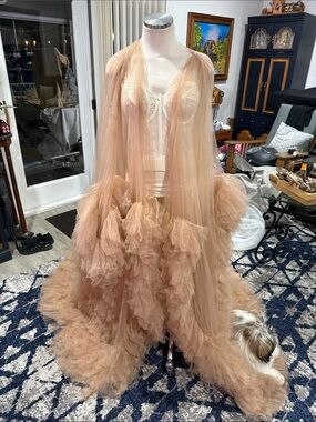 Elegant Blush Ruffle Maternity Robe
